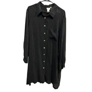 Vintage 90s Black Click By Color Me Cotton Button-Up Shirt Dress  Sz XL